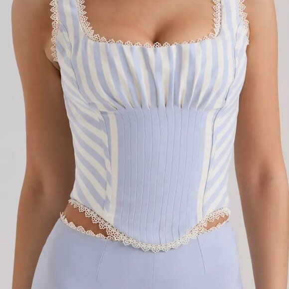 House of CB Petra Lace Trim Pintuck Corset Top and Capri Set - Picture 2 of 2